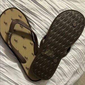 Polo by Ralph Lauren Tan and Brown Flip Flops